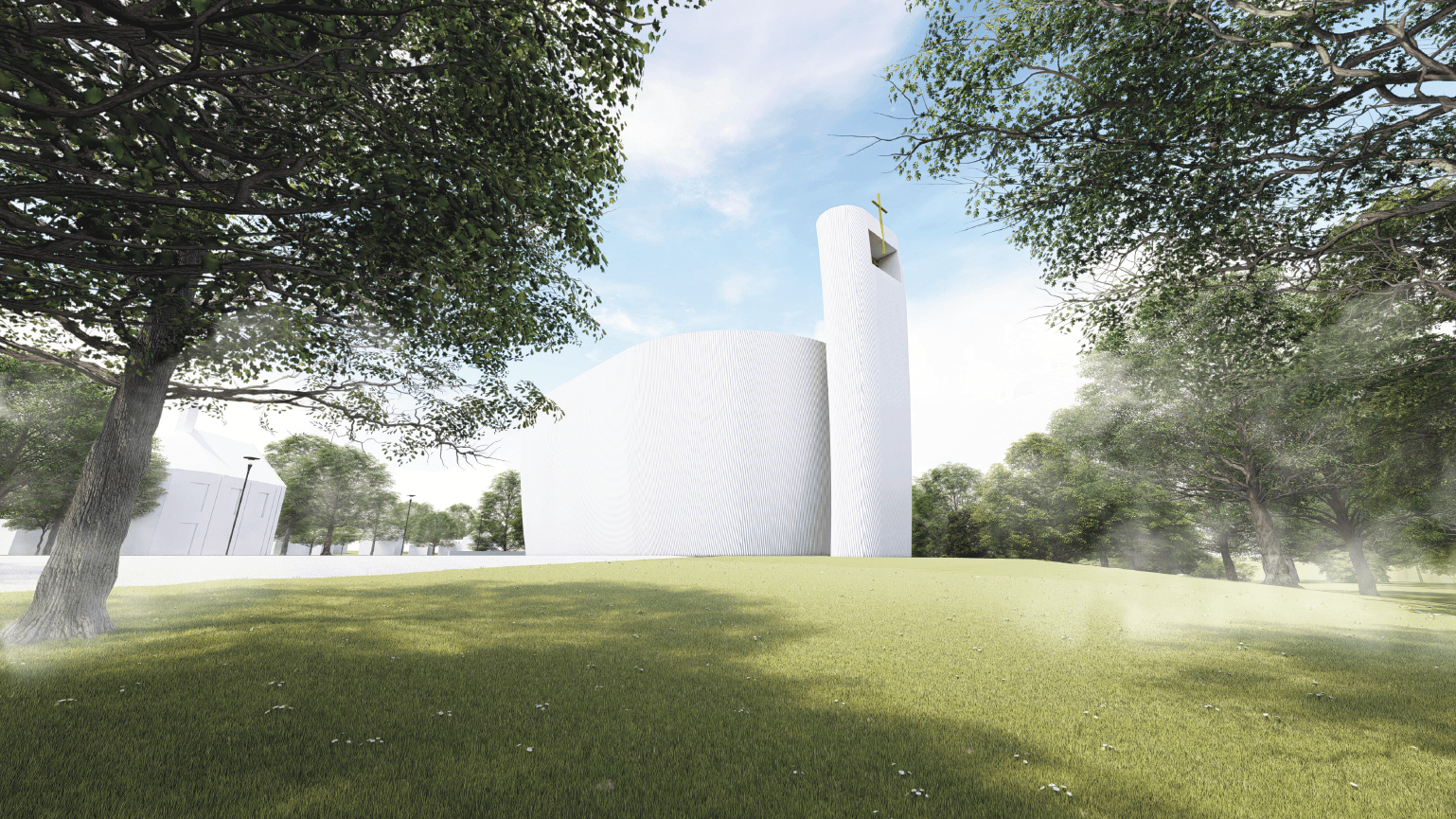 Vizualizace budoucího parku kolem kostela