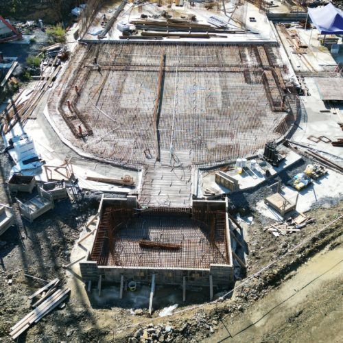 Aktuální pohled na stavbu z ptačí perspektivy